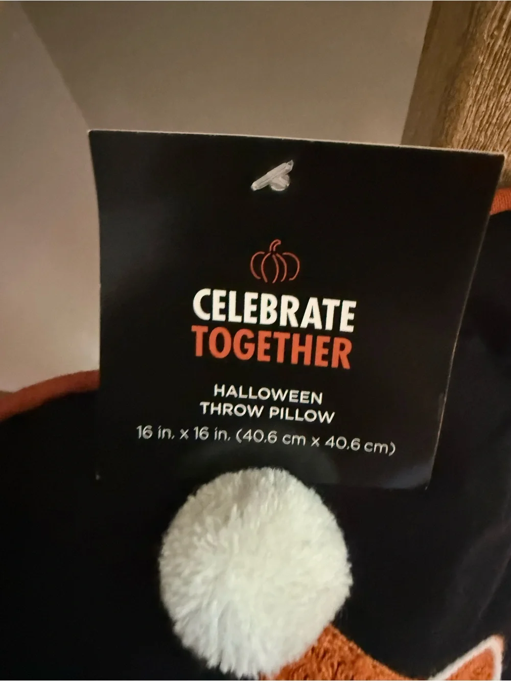 Celebrate together BOO ghost Halloween decorative pillow black square NEW!
